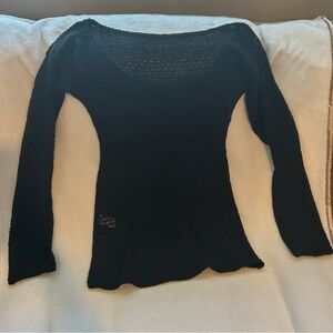Black Long Sleeve See Through Knit Top